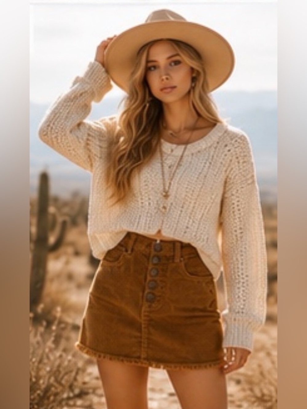 Corduroy Mini Skirt Brown Fringe Hem Boho Festival Western Cowgirl Soft Girl, 28